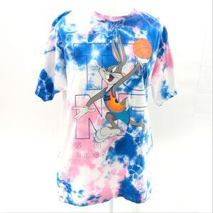 Looney Tunes Space Jam Bugs Bunny Tie Dye Blue Pink T-Shirt Size Medium